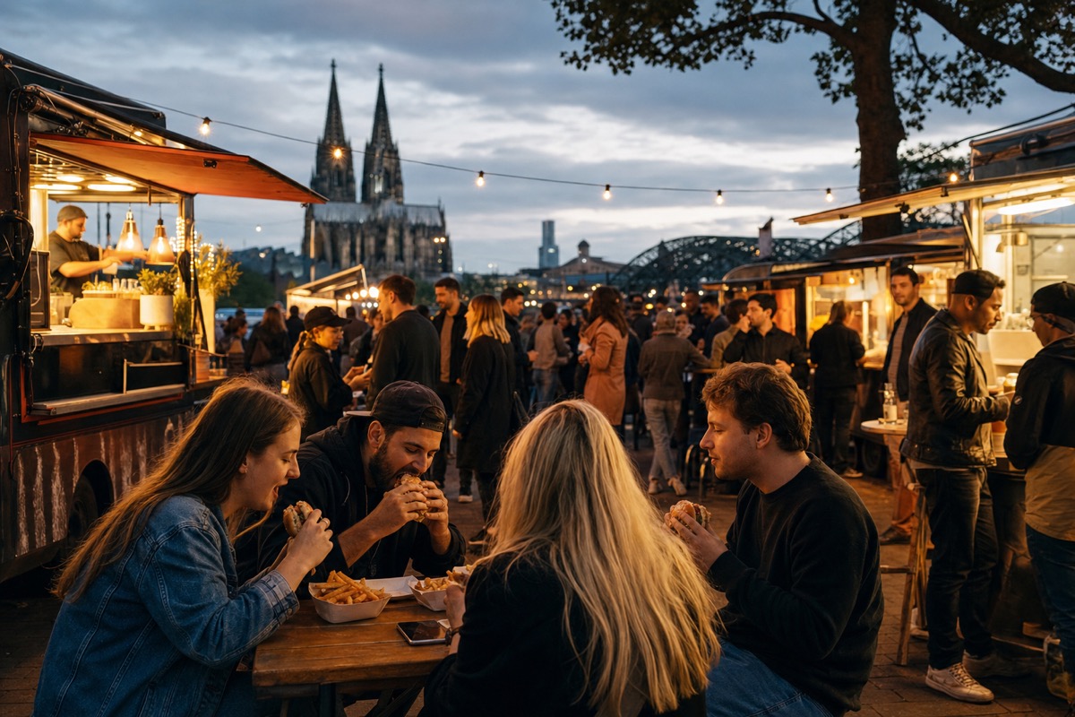 Streetfood-Markt mit Foodtrucks und Burgern